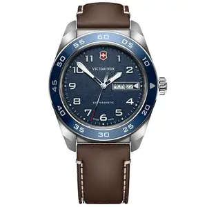 Victorinox Swiss Army | Swiss Made Men's Watch, 42 mm, 100M Water Resistant, Anti-Shock & Antimagnetic | Blue Dial, Stainless Steel Case, Brown Leather Strap, Ronda 517 Quartz Movement | 242040