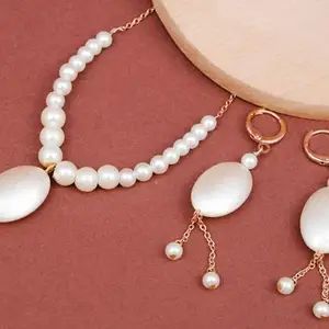 DIMAXI white stone and white moti nacklace set with earrings for girls and women, gifed and fashion jewellry
