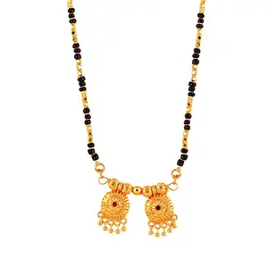MEENAZ 2 Vati Wati Mangalsutra For Women Girls Temple South Indian Traditional 1 Gram Gold Stylish Maharashtrian Long Double Chain Double Mangal sutra Pendant Tanmaniya Black Nallapusalu Chains -441