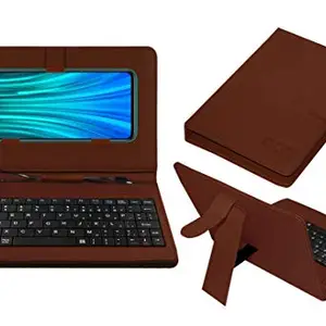 ACM Keyboard Case Compatible with Mi Redmi Note 8 Pro Mobile Flip Cover Stand Direct Plug & Play Device for Study & Gaming Brown