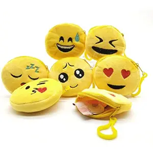 WingsCreations Pack of 6 Yellow Emoji Soft Zip Pouch Trendy Purse Plush Coin Money Stationery Accessories Women Stationery Accessories Women Wallet Bag