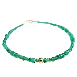 LKBEADS Gold Plated Bracelet with Green Smooth Emerald Beads – Rondelle 2-3mm – 7 inch Adjustable – For Men & Women|LK_STACK_02408
