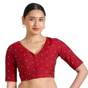 Studio Shringaar Women's Handloom Cotton Silk Readymade Saree Blouse