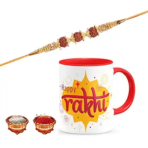 Manonita Rakhi Gift for Brother, bhaiya bhabhi, Gift Set (Rakshabandhan Mug, Roli,Chawal) REDMUG-6-BA