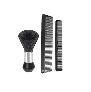 IAS Barber Neck Duster Brush Hairdressing Neck Brush Hair Cutting Cleaning Brush Soft Salon Hairbrush for Hair dressers and Barbers to Remove Hair Clippings with 1 Styling and 1 Fine Cutting Comb