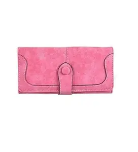 Women's Faux Leather Medium Snap Button Wallet (Pink)-PID57476