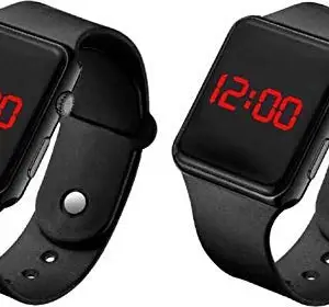 New Generation Black Dial Square LED Combo sat of (2) Watch Unisex (Black)