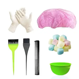 BlackLaoban Dye Brush Large & Small 2PCS, 1X Reusable Elastic Shower Cap, 1X Comb And 1X Gloves For Hair Dyeing and Bleaching With Free Cotton Balls Green (Pack Of 7)