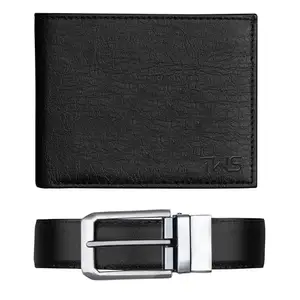The Wallet Store Enigma Faux Leather Wallet & Belt Gift Set for Men | with Personalized Name & Charm | Best Combo for Husband, Father, Boyfriend, Brother, Etc (Black_NP)