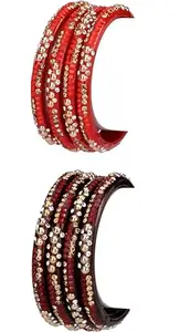 Somil Combo Of Party & Wedding Colorful Glass Bangle/Kada, Pack Of 8, Red & Brown
