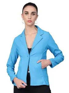 HRIKSHIKA FASHION Women's Cotton Blazer Full Sleeves Comfort Fit Collar Jacket (Beige)-XL (M, Sky)