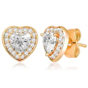 Peora Gold Plated Cubic Zirconia Studded Heart Shape Stud Earrings Fashion Work Office Jewellery for Women & Girls