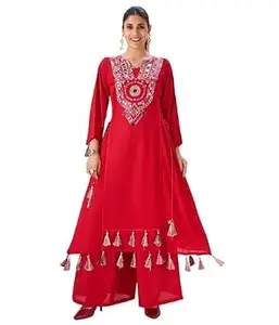 Fashleeva Elegant White Embroidered Kurta Set with Tassel Detailing Festive & Ethnic Wear for Women