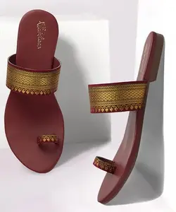 Picktoes PT-1193 Women's Maroon Synthetic Leather Casual Flat Sandal