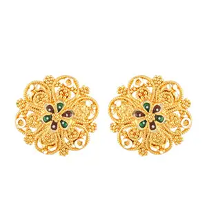 MEENAZ Traditional Temple 1 One Gram Gold Studs Ethnic 18k Brass South Indian Meenakari Antique Screw Back Round Flower Stud Earrings Combo Set Pack For Women girls Latest -GOLD EAR RINGS STUD-M121