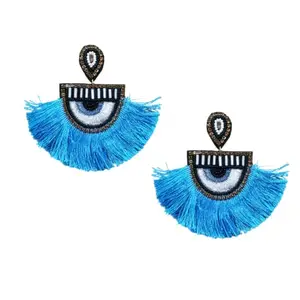Dulcett Fashion | Beads Earrings For Women | Beaded Evil eye Earrings with Tassle for Women | Handmade Embroidery Earrings | Evil Eye Beaded Earrings for Women & Girls