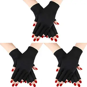 Syhood 3 Pairs UV Shield Glove Gel Manicures Glove Anti UV Fingerless Gloves Protect Hands from UV Light Lamp Manicure Dryer (Color Set 1)