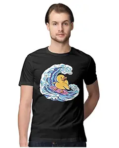 ALLEN BLACK Men's Regular Fit T-Shirt Rubber Duck Surfing Great Wave 100% Cotton T-Shirt Black_RUBDUCKSGMN-Black L Men Round_