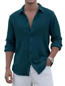 Zombom Men’s Textured Casual Shirt | Full Sleeve Button-Down Shirt for Men | Lightweight Soft Poly Cotton Regular Fit
