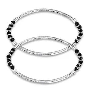 De-Autocare (1 Pair Silver Black Adjustable Crystal Pearl Beads/Stone Foot/Leg Payal/Pajeb Anklets For Women's And Girl's