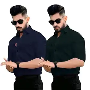 Pinkmint Men's Solid Shirt | Soft Cotton Blend | Casual Shirt | Plain | Full Sleeve - Regular Fit (Available in Plus Size and Pack of 2)