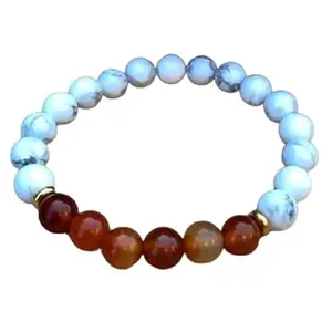 RRJEWELZ Natural Carnelian & Howlite Round Shape Smooth Cut 8mm Beads 7.5 inch Stretchable Bracelet for Healing, Meditation, Prosperity, Good Luck | STBR_02527