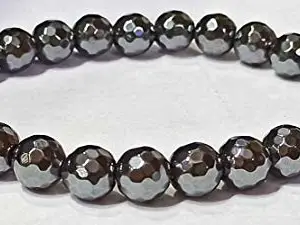 Aldomin� Natural Hematite Dimond Cut Crystal Bracelet Round Beads 8 MM Stone Bracelet for Reiki Healing and Natural Crystal Healing Stones Bracelet