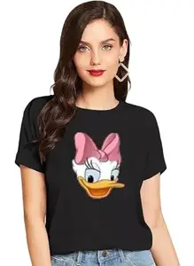 ELEVAJET Women's Stylish Donald Duck Printed T-Shirt Round Neck Half Sleeve Tshirt for Women & Girls (Pack of 1) Black Colored (UG-301)