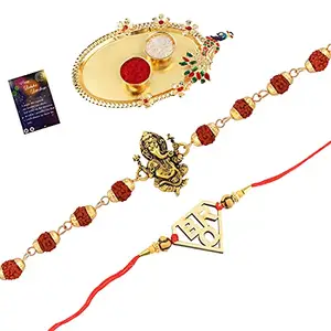 Rakhi Rudraksh Rakhi,With Stylish" BRO" With Roli Chawal And Greeting Card 1 Kankawati Pooja Thali -1197
