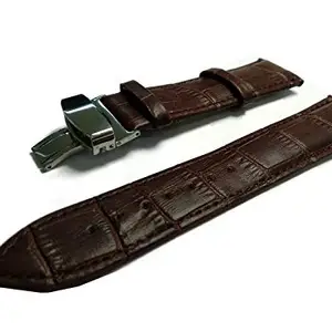 Ewatchaccessories 18mm Genuine Leather Watch Band Strap Fits CAPELAND Brown Deployment Silver Buckle-1