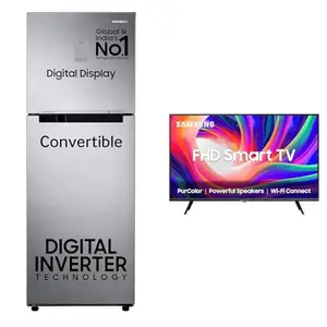 Samsung 236 L, 3 Star, Convertible, Digital Inverter with Display Frost Free Double Door Refrigerat, 108 cm (43 inches) Full HD Smart LED TV UA43T5450AKXXL (Black)
