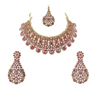 KAHAR CREATION Gold Plated Traditional Kundan Pearl Choker Necklace Set (PINKLCT)