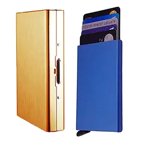 Stealodeal 8 Slot Rosegold Metal with Blue Pop-up RFID Blocking (Unisex) Card Holder (Combo of 2)
