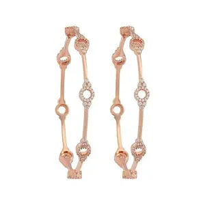 Kushal's Fashion Jewellery White Rose Gold Plated Ethnic Zircon Bangles - 415010