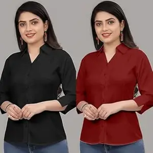Formal Cotton Blend Shirt for Women with 3/4 Sleeve for Casual Wear Combo of 2