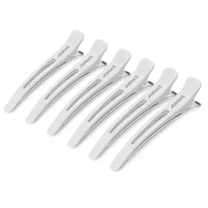 AIMIKE 6pcs Professional Hair Clips for Styling Sectioning, Non Slip No-Trace Duck Billed Hair Clips with Silicone Band, Salon and Home Hair Cutting Clips for Hairdresser, Women, Men - White 4.3ââ‚¬Â Long