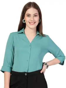 Style Quotient Women Solid Teal Polymoss Formal Shirt