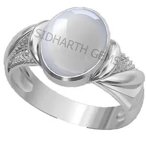 SIDHARTH GEMS 16.25 Ratti Natural Certified Unheated Untreatet Rainbow Moonstone Ring Silver Plated Ring For Men And Women By Lab - Certified