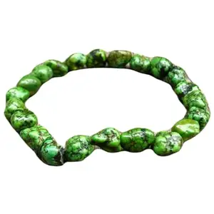 RRJEWELZ Natural Lake Turquoise 8-10mm Tumble Shape Smooth Cut Beads 8 Inch Stretchable Bracelet For Men & Women. Unisex Bracelet For Healing, Meditation, Prosperity, Gift & Luck|STBR_RR_04695_8.0