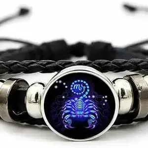 RHYTHM : - Scorpio '' वृश्चिक राशि '' 12 New Constellation Bracelet Zodiac Signs Guardian Fluorescent Woven Leather Bracelet for Women & Men, All age Jewelry Gifts For Unisex-42