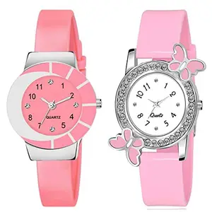 Goldenize fashion Pink Butterfly Diamond Analogue Dial Girl and Women's Combo of 2 Watches