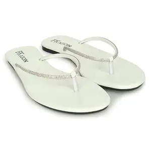Women's Flat Sandals – Slip-On Toe Ring Chappal with Glitter Strap|FK_804_WHITE