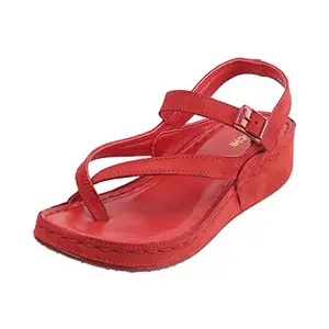 Mochi Women's Red Velvet Sandals 4-UK 37 (EU) (44-3014)