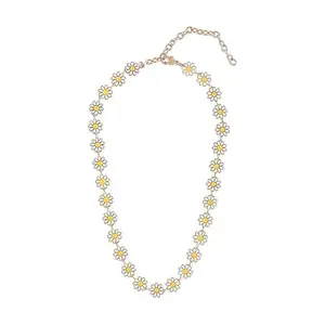 toniQ Delightful White Gold Plated Floral Enamel Choker Necklace For Women