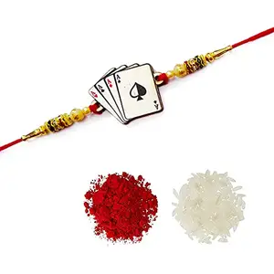 DMS RETAIL Wooden Playing Cards Rakhi For Brother With Roli Chawal Pack of 1