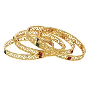 KENNICE Bangles Gold-Plated Red Green Stone Exclusive Square Shaped Set Of 2 Jewellery For Girl and Women
