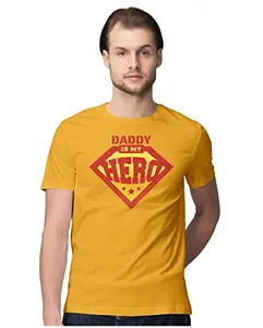 ALLEN BLACK Men's Regular Fit T-Shirt Daddy is My Hero 100% Cotton T-Shirt Golden Yellow_DADDYHERO-Golden Yellow M Men Round_