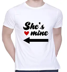 CreativiT Graphic Printed T-Shirt for Unisex She is Mine Tshirt | Casual Half Sleeve Round Neck T-Shirt | 100% Cotton | D00663-287_White_X-Large