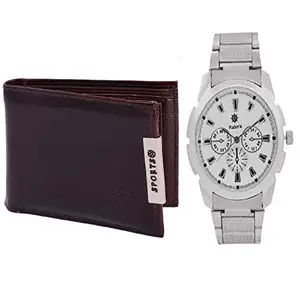 Rabela Men's Combo Pack of Wallet and Watch Analog Steeliness Steel Strap RW- 107