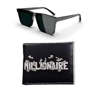 HAYDEN haiza Black Retro Square Sunglasses/Goggles with Millionaire Printed PU Leather Wallet Size Medium (VE/WT)